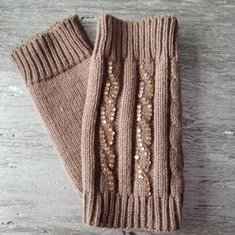 4 colors Rhinestone detailed fringerless mittens